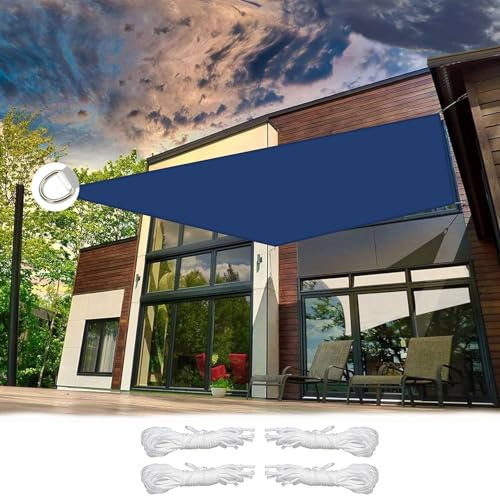 Sonnensegel Segeltuch 6 x 8 m PES Polyester mit UV Schutz Terrassen Windschutz mit Seil Ohne Bohren Sonnendach für Garten Terrasse, Dunkelblau