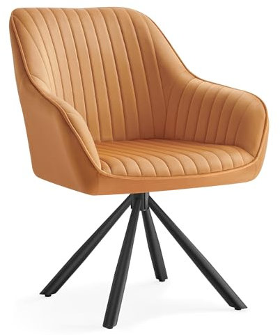 SONGMICS Esszimmerstuhl, Küchenstuhl, Sessel drehbar, Samt, Polsterstuhl mit Armlehnen, bis 120 kg belastbar, Stahlbeine, für Esszimmer Küche, karamellbraun-tintenschwarz KDC161K01