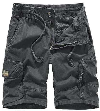 SRZYMJ Herren Kurze Hose Jeans Grau Shorts Herren Stretch Hose Cargo Mit Reissverschluss Schnittschutzhose Weiße Hosen Sweatshorts Cargohose+Herren Dunkelgrau Tennisrock Mit Hose 33