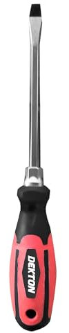 Dekton Flat Screwdriver 6.5mm x 125mm | Durable CR-V Steel Construction | Magnetic Tip for Easy Screw Pick-Up | Non-Slip Rubber Handle for Improved Grip and Control | Ideal for DIY & Home Improvement