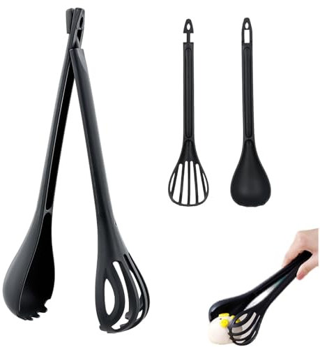 Fokroin Couverts à Salade, Couverts à Salade Noir Deux pièces, Couverts de Service et Pince à Salade Plastiques, Cuillère à Salade, pour Cuisiner et Préparer des Plats Gastronomiques