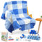 Aeelike Granny Square Decke Häkelset für Anfänger Kinder, Starter Häkelset mit Häkelnadeln 4,5mm 4,0mm, 5 Ply Häkelgarn, Zubehör, Häkeln Set mit Schritt-für-Schritt-Anleitung, Blau-Weiß Kariert