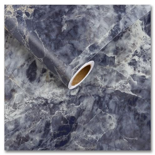 CRE8TIVE Dark Blue Marble Wallpaper Blue Grey Contact Paper Self Adhesive Matte Marble Vinyl Wrap for Furniture Bathroom Wallpaper Waterproof Kitchen Worktop Covering Cupboard Bedroom 30cm x 200cm