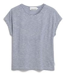 ARMEDANGELS Damen T-Shirt aus Bio-Baumwolle ONELIAA Lovely Stripes Loose Fit Oatmilk-Lapis Blue