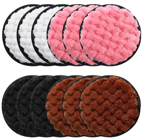 12 piezas Almohadillas cosméticas reutilizables, Almohadillas de algodón lavables, suaves, ecológico, para la limpieza facial cuidado de la piel