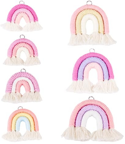 FASHEWELRY Bunte Regenbogen-Schlüsselanhänger, Makramee, gewebte Charms, Bastelarbeiten
