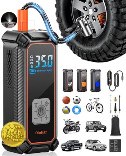 OlarHike Tire Inflator Portable Air Compressor, Battery Powered, 7500mAh, Dual Mode, Auto Air Pump for Car Tires, Motorcycle, Bicycle, Electric Pump with LED Light & Digital Pressure Gauge