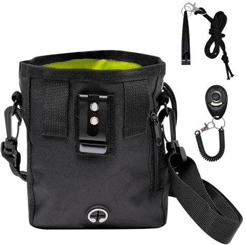 JJQHYC Leckerlibeutel für Hunde Gassi gehen und Training, Futterbeutel Hundetraining Leckerlitasche mit Kotbeutelspender (Schwarz)