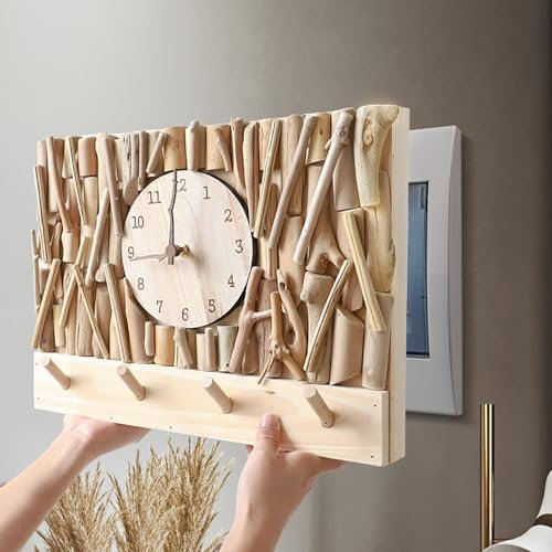 Cache Compteur Electrique Couvercle de Boîte à Fusibles en Bois Décoratif pour Armoire, Panneau de Couverture de Boîte de Disjoncteur D'horloge Rétro avec Crochet, Couvercle de Boîte de Compteur Facil