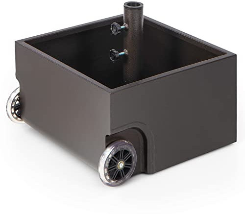 Base de paraguas rellenable 2 en 1 con ruedas y agujero de drenaje, soporte cuadrado resistente para paraguas de 39 mm/48 mm, perfecto para patio, piscina y terraza