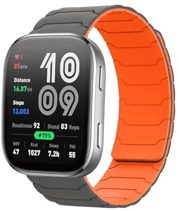 Hinnwer 22mm Cinturino Compatibile con Amazfit T-Rex 3 Pro 48mm/Amazfit Balance 2/Bip 6/Balance/Bip 5/Bip 5 Unity/Cheetah Pro/Cheetah per Uomini Donne, Cinturini Magnetico Silicone Grigio Arancione