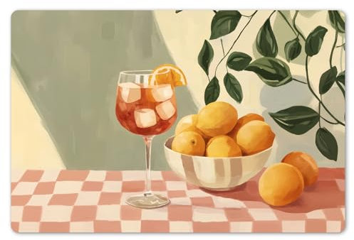 KitchenYeah© Platzsets Abwaschbar 6-Teilig 45x30 cm Tischsets Platzdeckchen Platzset Unterlage Tischset Esstisch Edle Tischunterlage Placemat Zitronen - Glas - Tischtuch - Kariert