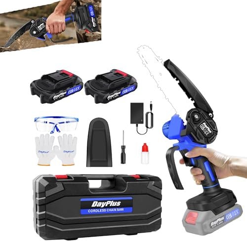 21V Mini Chainsaw 6Inch Cordless Battery Powered with 2x1.5Ah Batteries, Electric Chain Saw for Tree Branches, Garden Cutting, Courtyard & Household Blue