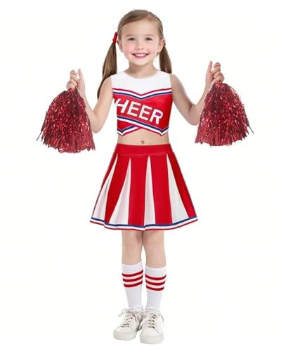 JiAmy Cheerleader Kostüm Kinder, Schulspiel Cheerleading Uniform Halloween Fancy Dress Up Outfit für 4-5 Jahre