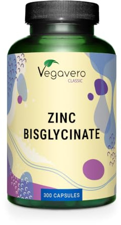 Zinco Integratore | 300 Capsule di Bisglicinato | Alto Dosaggio | Zinc Puro per Pelle, Capelli, Unghie e Sistema Immunitario | No OGM | Vegan | Vegavero®