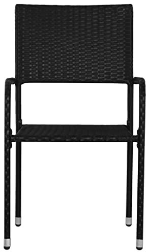 HEFZGDB Garten-Essstühle 2 STK. Stapelbar Schwarz Polyrattan Balkonstuhl Campingstuhl Loungesessel Wohnzimmer Armlehnstuhl für Parks Balkon Garten Terrasse