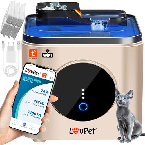 LOVPET® Katzenbrunnen Trinkbrunnen für Katzen 3,5L Wassertank & 3X Filter Automatischer Wasserspender Katzentrinkbrunnen Steuerung über App Wasserbrunnen Doppel-Filtersystem Aktivkohle & Filtersteine