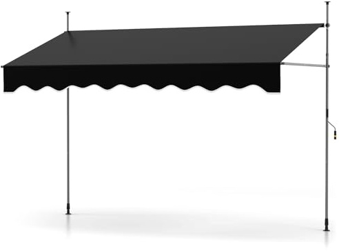 COSTWAY Klemmmarkise, Balkonmarkise ohne Bohren mit Handkurbel, Höhenverstellbar & UV-beständig, Markise Sonnenschutz für Terrasse, Balkon, Garten (300 cm,Schwarz)