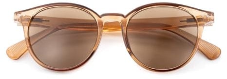 SKYWAY Lesebrille mit Sonnenschutz, Retro Klassische Runde Sonnenlesebrille mit Sehstärke Damen Herren Outdoor Lesesonnenbrille mit Federscharnier, UV400-Schutz/Anti-Blaulicht(Braun,2.0)