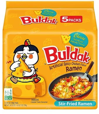 Buldaak Hot Chicken Cheese Flavour Ramen – Pack of 5 x 140g | Spicy Korean Instant Noodles with Creamy Cheese Twist | Halal Certified
