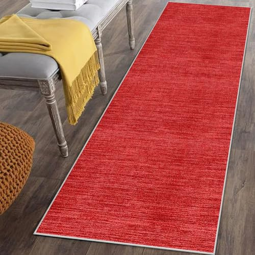 Läufer Teppich für Flur Lang Rutschfest 120 x 300 cm Rot Küchenläufer Teppich Läufer für Küche Waschbar Teppichläufer Flur Teppich Küchenteppich Schmutzfangmatte für Eingang Wohnzimmer Schlafzimmer