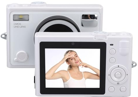 Gugxiom 5K Digitalkamera, 64MP Kameras für die Fotografie mit Autofokus, WiFi-Vlogging-Kamera für YouTube-Video, Dual-Objektiv, Fülllicht, Beste Kameras für Inhaltsersteller (White)
