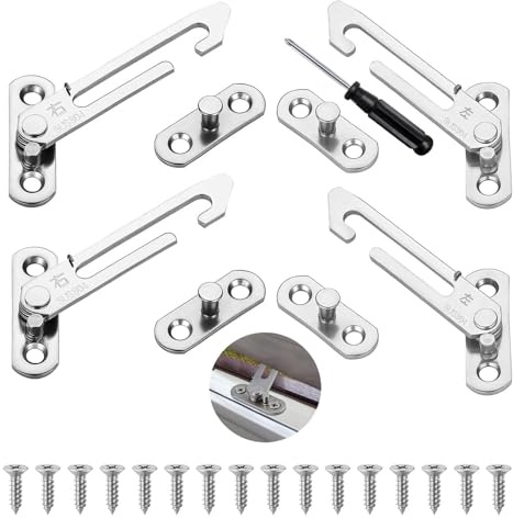 4 Pcs Window Restrictor for UPVC, Window Lock Stainless Steel, Window Latches Security Chrome, Window Catch Left Right Hand for Home School Kindergarten
