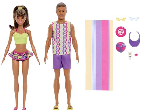 Barbie Style Fashion Puppenset | Barbie in vom Strand inspirierten Looks und Zubehör, 65-jähriges Ken-Jubiläum, JJP05
