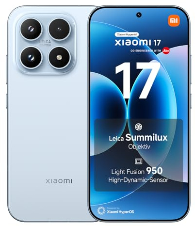XIAOMI 17 Smartphone 12+512GB Ice Blue Leica Summilux Optical Lens | Light Fusion 950 Sensor, 6330mAh Battery, Snapdragon 8 Elite Gen 5 Mobile Platform with HyperAI, 1 Year Extra Warranty