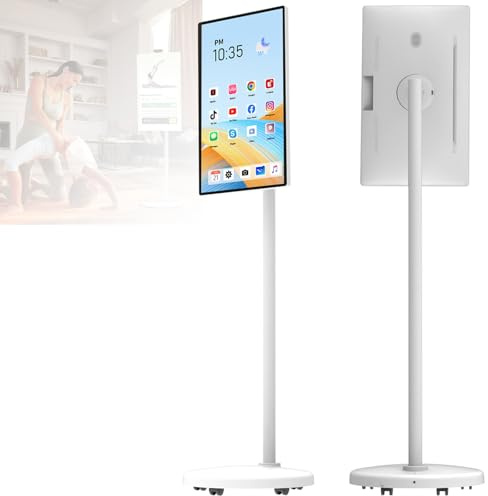 GwlThixion 24 Inch/32 Inch Portable Screen TV, Built-in 10000mAh Battery, 1080P Touch Screen Monitor on Wheels with 13MP Camera, Full Swivel Rotation, Voice Remote 24in-4+64G