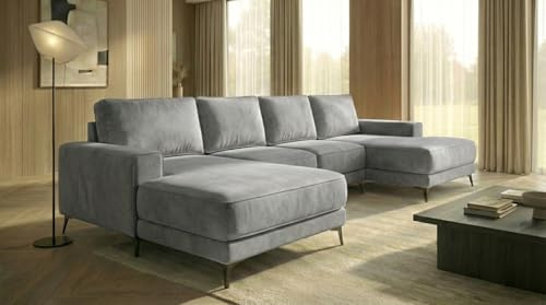 A&J MöbelLand Wohnlandschaft U-Form mit Schlaffunktion und Bettkasten VALTOR – Modulares Ecksofa, Schlafsofa mit Stauraum