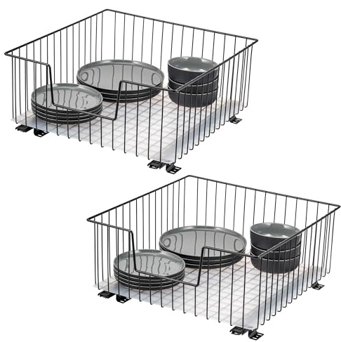 bremermann Schrank-Korbauszug 2er Set 50 cm Breite mit Einlegeboden, Küchenschublade zum Nachrüsten, Vollauszug mit Teleskop-Schienen, ideal für Küche, Bad & Schlafzimmer aus Metall (Schwarz)