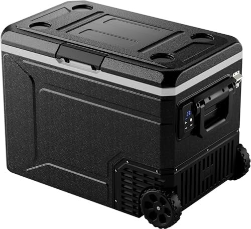 EUHOMY 80L Car Fridge, Electric Cooler with APP Control, 12V/24V DC & 100~240V AC Camping Compressor, Portable Refrigerator with Wheels for Truck/RV/Camping/Travel, -20℃~20℃
