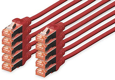 Digitus LAN Cable Cat 6-3m - 10 Pieces - RJ45 Network Cable - S/FTP Shielded - Compatible with Cat6A & Cat7 - Red
