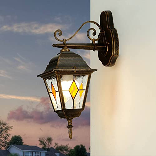 Licht-Erlebnisse Wandleuchte Außen Glas Aluminium in Kupfer Antik IP44 Eingang Garten B:15 cm E27 max. 60 W Tiffany Stil Rustikale Außenlampe SALZBURG