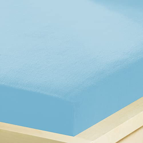 G BETTWARENSHOP – Inkontinenz Spannbettlaken mit Nässeschutz – wasserdicht aus weichem Feinbiber – 2in1 Spannbetttuch & Matratzenschutz 140x200-160x200 cm hellblau