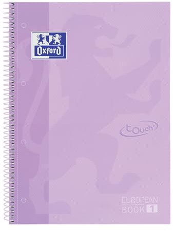 Oxford cuaderno Europeanbook 1 touch, microperforado, tapa extradura, espiral, a4+, cuadrícula 5x5, color malva pastel