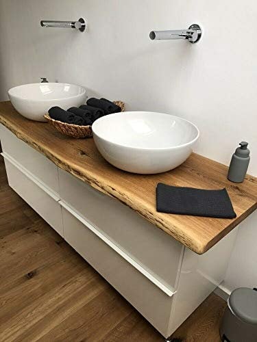Waschtischplatte Eiche massiv Baumkante geölt Holz Aufsatzwaschtisch (140 x 60 cm)