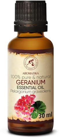 Aceite Esencial de Geranio Bourbon 30ml - Pelargonium Graveolens - Madagascar - 100% Puro y Natural para Belleza - Aromaterapia - Lámpara de Aroma - Baño Aromático - Aroma de Habitación