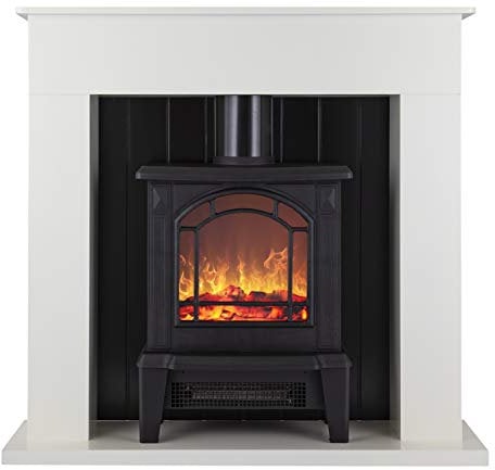 Warmlite WL45037W Ealing Electric Fireplace Suite with Adjustable Thermostat Control, 2 Heat Settings, 1800W, White