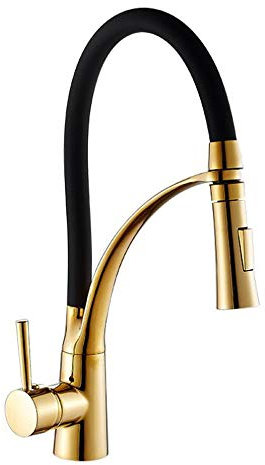 FHMING Robinet de cuisine extensible doré et noir avec douchette extractible - Mitigeur monocommande pivotant à 360° en laiton