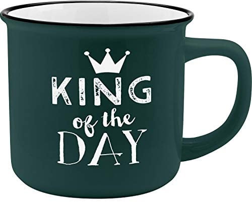 GRUSS & CO Becher Motiv King | New Bone China Porzellan, Emaille-Optik, 35 cl | Geschenk lustig | 45771