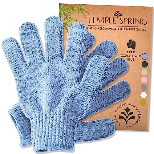 Temple Spring Peelinghandschuh, Peeling Körper Duschschwamm, Waschhandschuh Körper Sauna Zubehör, Peeling Handschuh, Duschhandschuh Badezubehör für Ingrown Hair, Luffa Handschuh - Kornblumenblau
