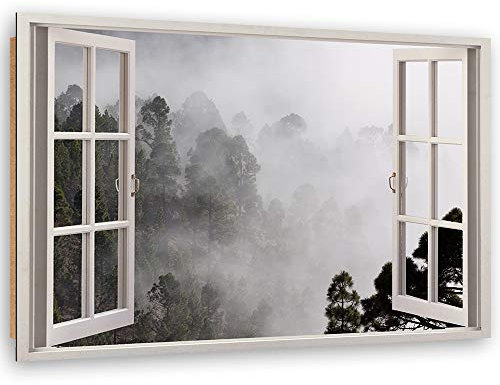 Feeby Wandbild XXL Nebel Deko Kunst Bilder Fenster-Illusion Grau 120x80 cm