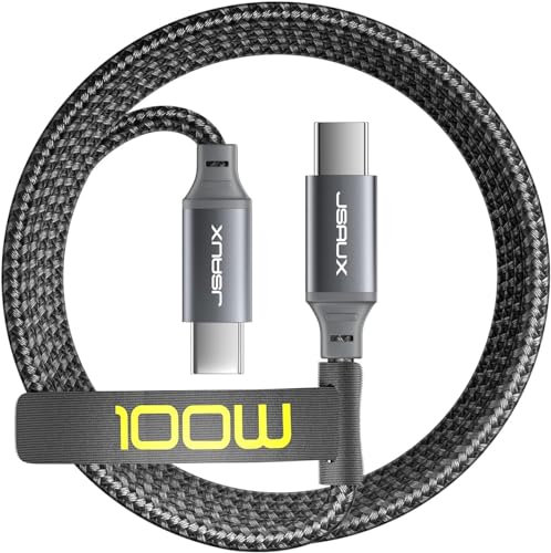 JSAUX USB C auf USB C Kabel 100W 3M, USB-C Ladekabel PD 5A Typ-C Schnellladekabel kompatibel mit iPhone 16/16 Pro/16 Pro Max/15, MacBook Pro Air, iPad Pro/Air, Samsung Galaxy S24 S23 S22, Switch, Grau