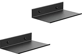 Z metnal Small Floating Shelves, Mini Display Metal Shelf for Collection, 200mm Decor Wall Shelf, Utility Shelves,Aluminum, Wall Mounted, Matt Black, 8 inch, 2 Pack