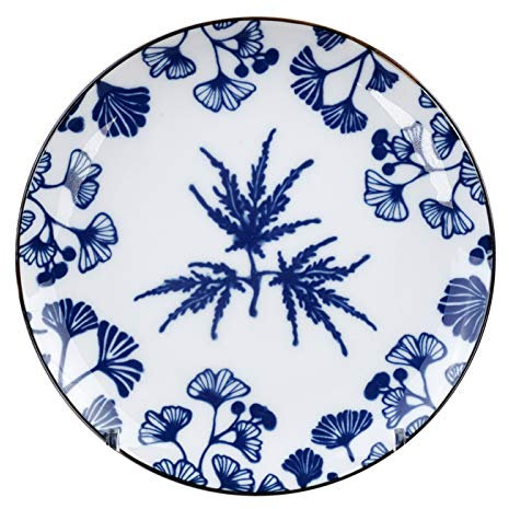 TOKYO design studio Assiette bleu/blanc en érable – Flora Japonica – 20,6 x 2,2 cm