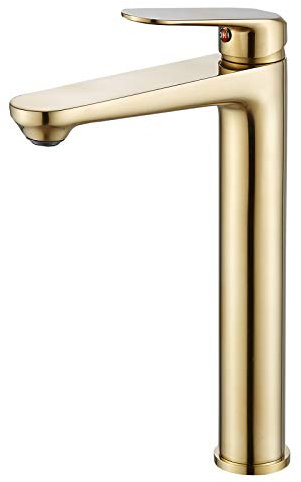Badezimmer Waschtischarmatur Waschtisch-Mischbatterie Hoher Körper, Waschbeckenarmaturen Monoblock-Wasserhahn mit einem Hebel, Goldener Gebürstet, Beelee BL6697BGH