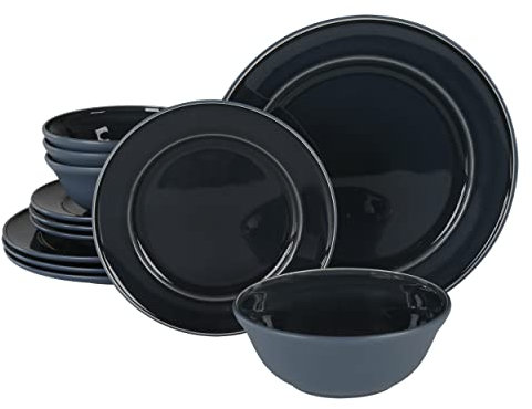 Martha Stewart Portillo - Vajilla de gres reactiva, 12 piezas, color azul