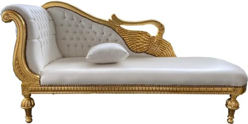 Casa Padrino Barock Chaiselongue Weiß Lederoptik/Gold - Golden Wings - Antik Stil Möbel